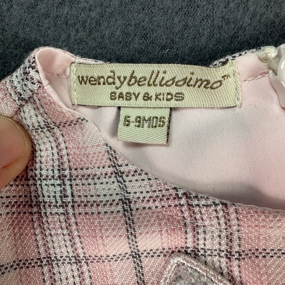 🌸3/$15🌸 WENDY BELLISSIMO Pink Grey Plaid Rhinestone Bow Ruffled Hem Dress 6-9m - Picture 2 of 11